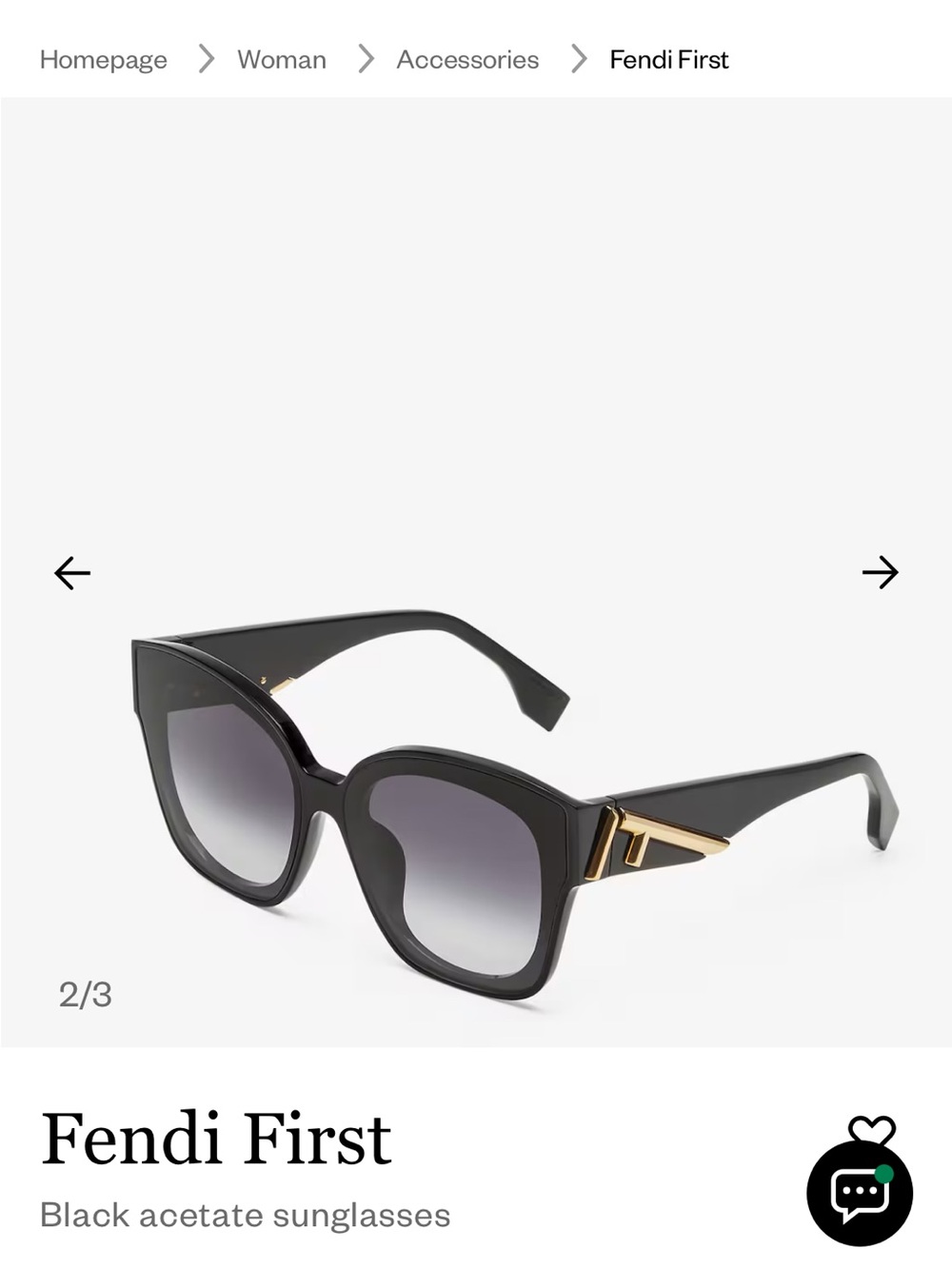 Fendi Black Acetate Sunglasses with Gold Accent
